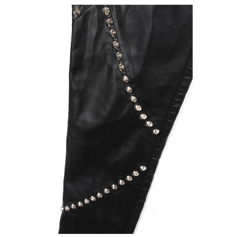 Women Motorcycle Gothic Pant Pu Classic Metal Rivets Trousers | Women Pants